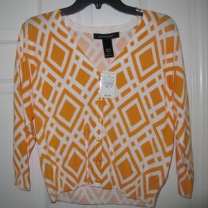 Ashley Stewart Citrus and White V-Neck button top
